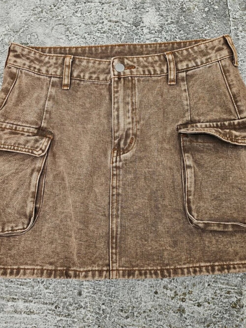 Shein Women Short Skirt Brown Denim Cotton Casual Pocketed Mini Skirts Size 30